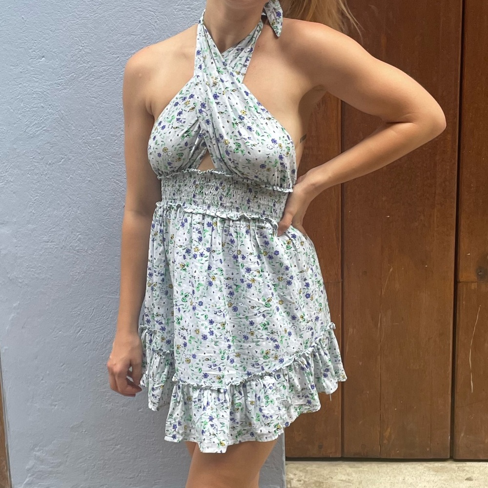 Aerie Blue Smocked Tiered Sundress